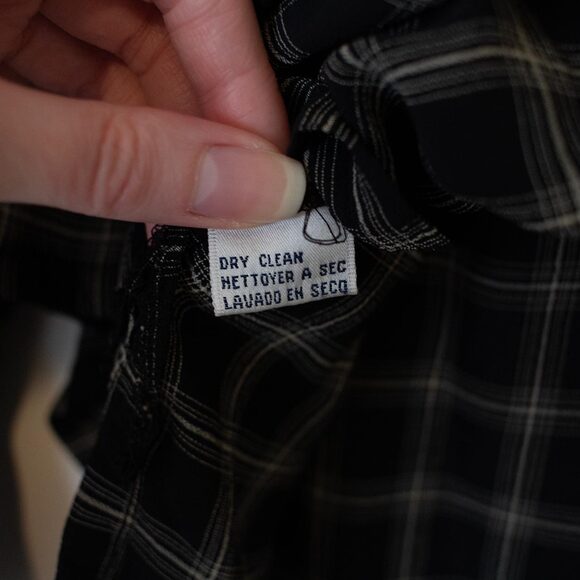 Windowpane Plaid Black Blouse VTG 14 Button Front Long Sleeve Rena Rowan - Picture 8 of 9